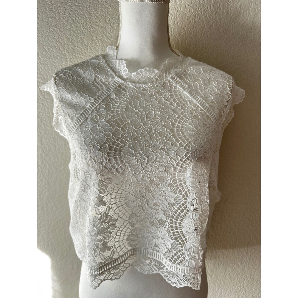 Shein Curve White Floral Lace Crop Top High Neck Keyhole Back 4XL Plus Size